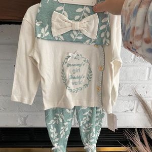 NWT CATHERINE MALANDRINO BABY - 3 Piece Set Kimono Top, Pant, and Hat Set